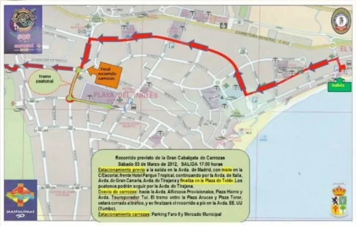 Recorrido de La Gran Cabalgata del Carnaval de Maspalomas 2012