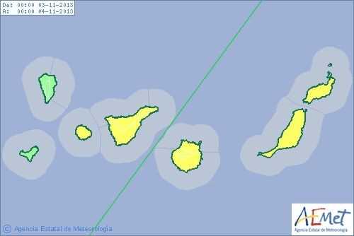 Alerta amarilla por fuertes lluvias y tormentas en Canarias